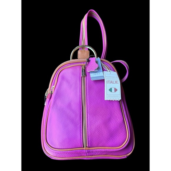 Valentina Italy Leather Magenta Backpack Purse Gold Hardware Adjustable Straps - Picture 2 of 6